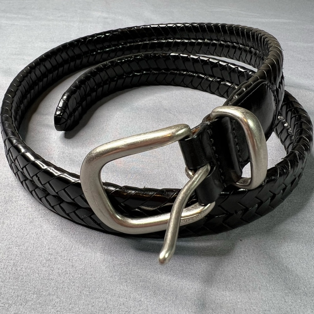 Coach Men’s Black Woven Leather Belt – Size 34 – Made in India - Picture 2 of 7